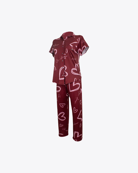 Pijama camisa + pantalón amore vino