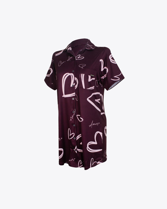 Pijama vestido camisero amore burgundy