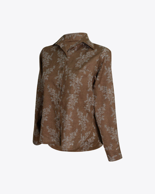 Camisa classic lino brocado Brown