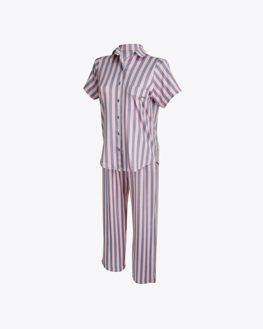 Pijama camisa + pantalón rayas Gray/rose