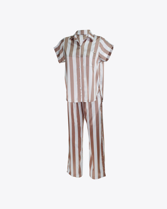 Pijama camisería m/c rayas mocca