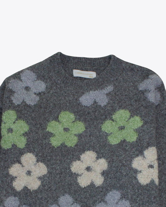 Sweater Tejido Gray Flowers