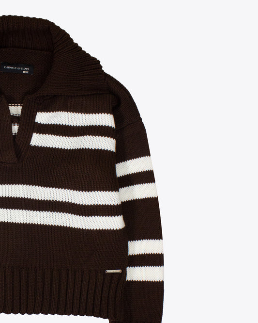 Sweater polo Brown rayas white