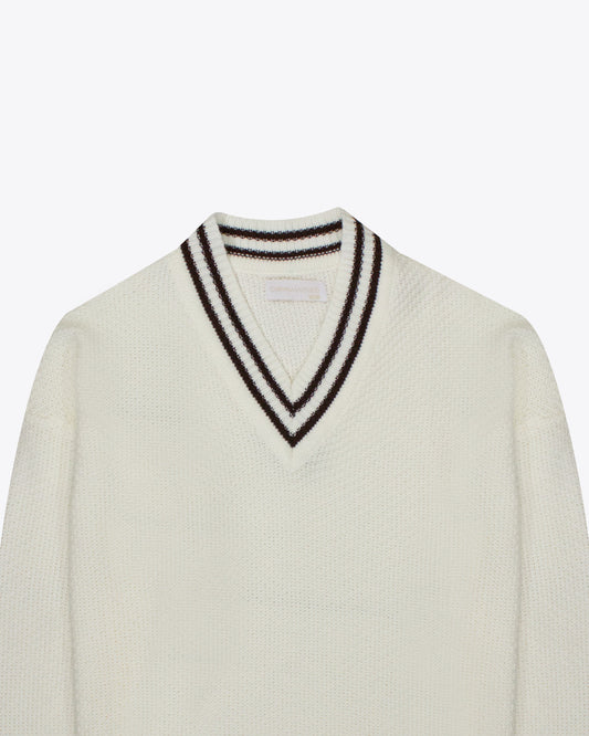 Sweater Cream cuello V rayas