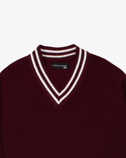 Sweater Burgundy cuello V rayas