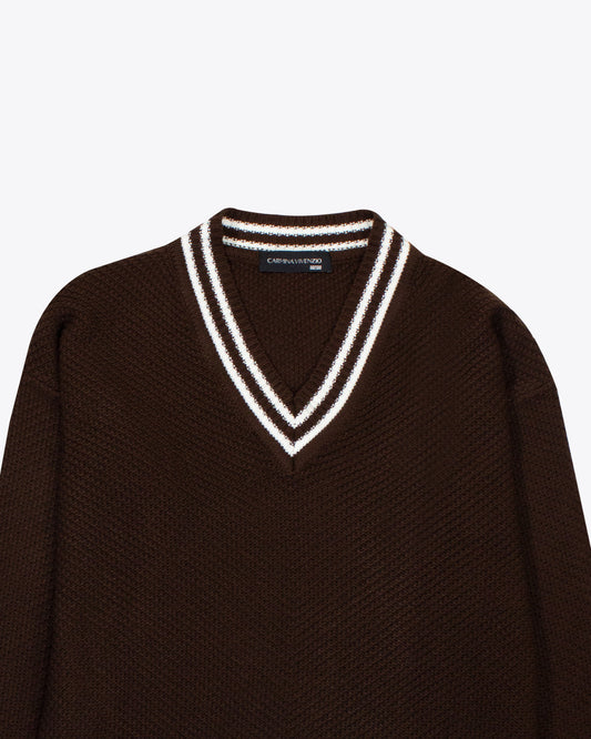 Sweater Brown cuello V rayas