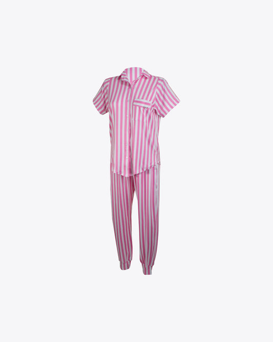 Pijama camisa y jogger rayas Pink