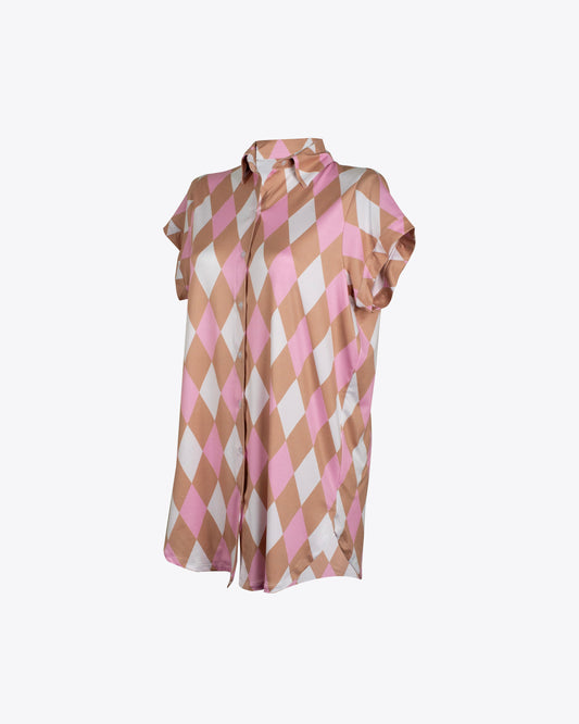 Pijama vestido camisero rombos Mocca/Rose