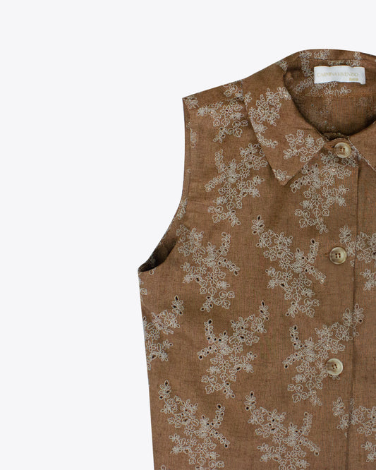 Camisa lino brocado Brown
