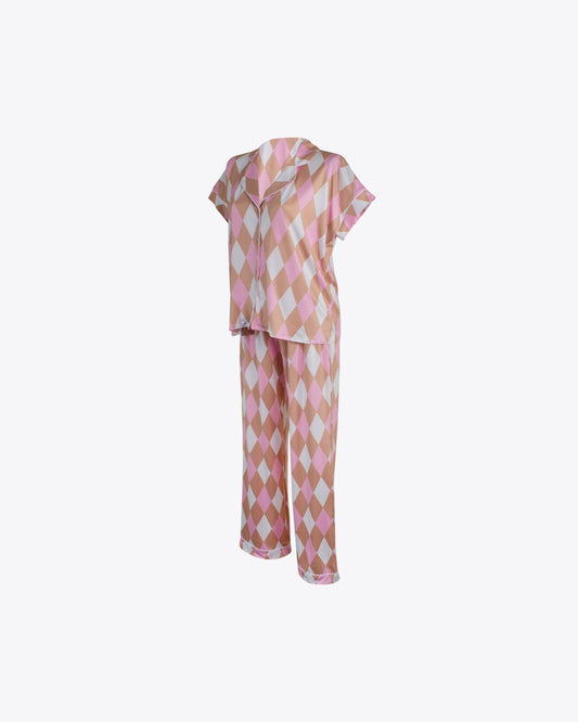 Pijama retro rombos Mocca/Rose