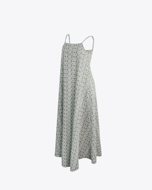 Vestido maxi lino brocado Olive
