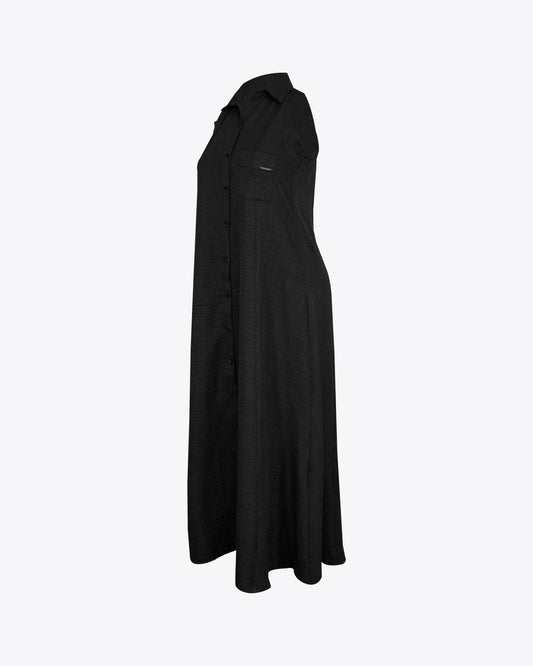 Vestido camisero maxi lino Black