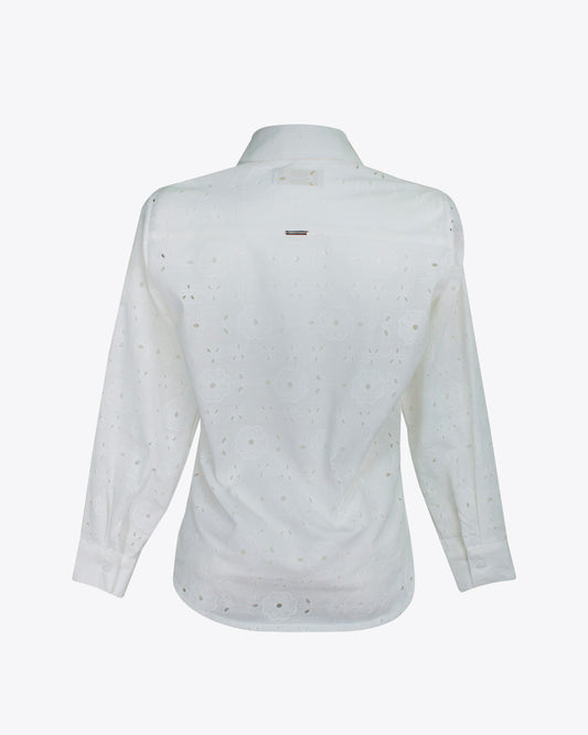 Camisa classic lino brocada white
