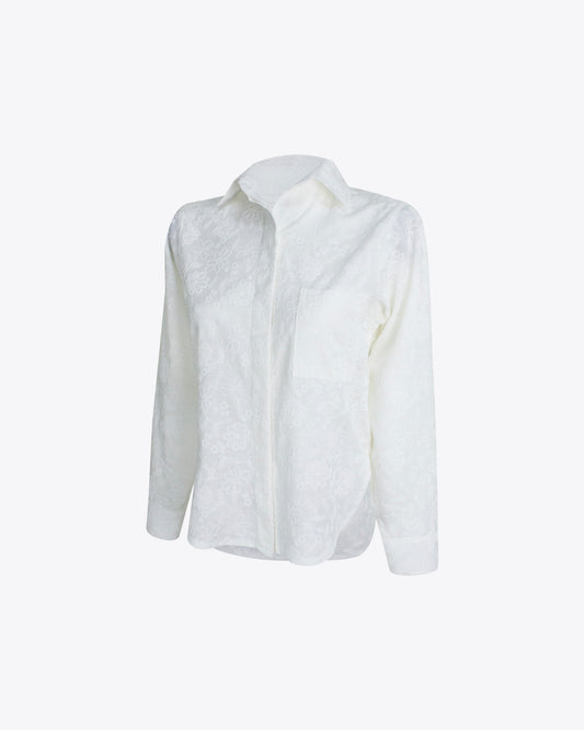 Camisa classic lino brocado white