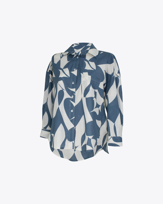 Camisa retro oversize lino estampado Blue