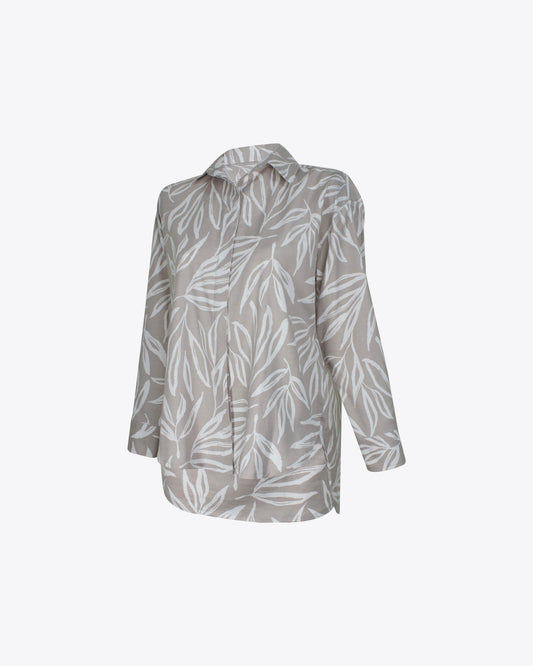 Camisa retro oversize lino estampado gray