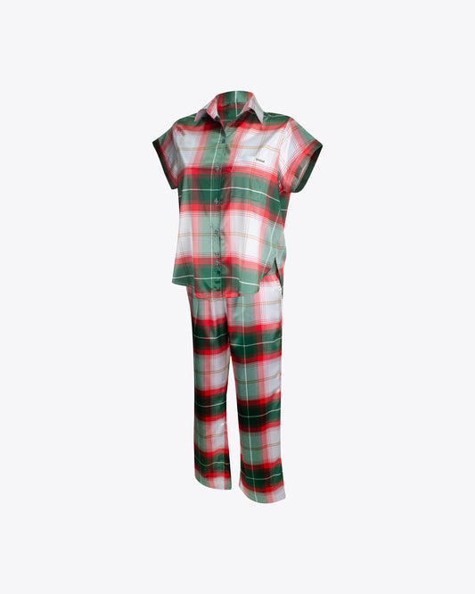 Pijama Camiseria M/C cuadros verdes