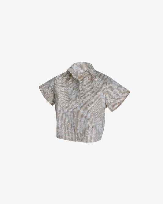 Camisa Crop lino brocado mocca