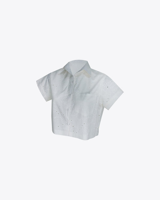 Camisa Crop lino brocado white