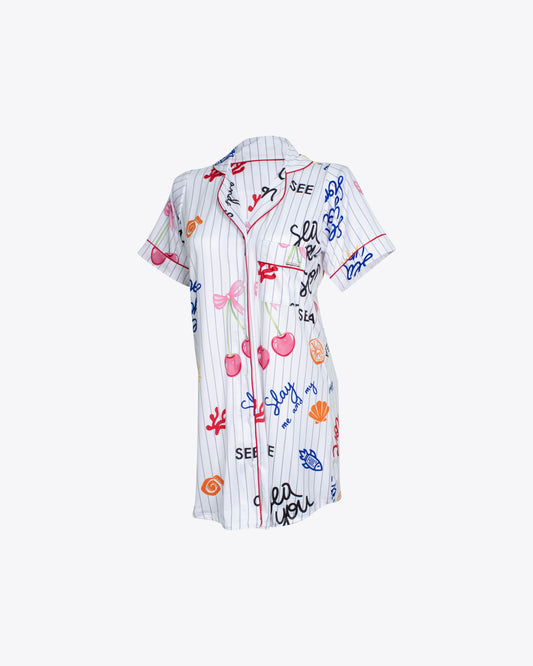 Pijama vestido camisero tropical white