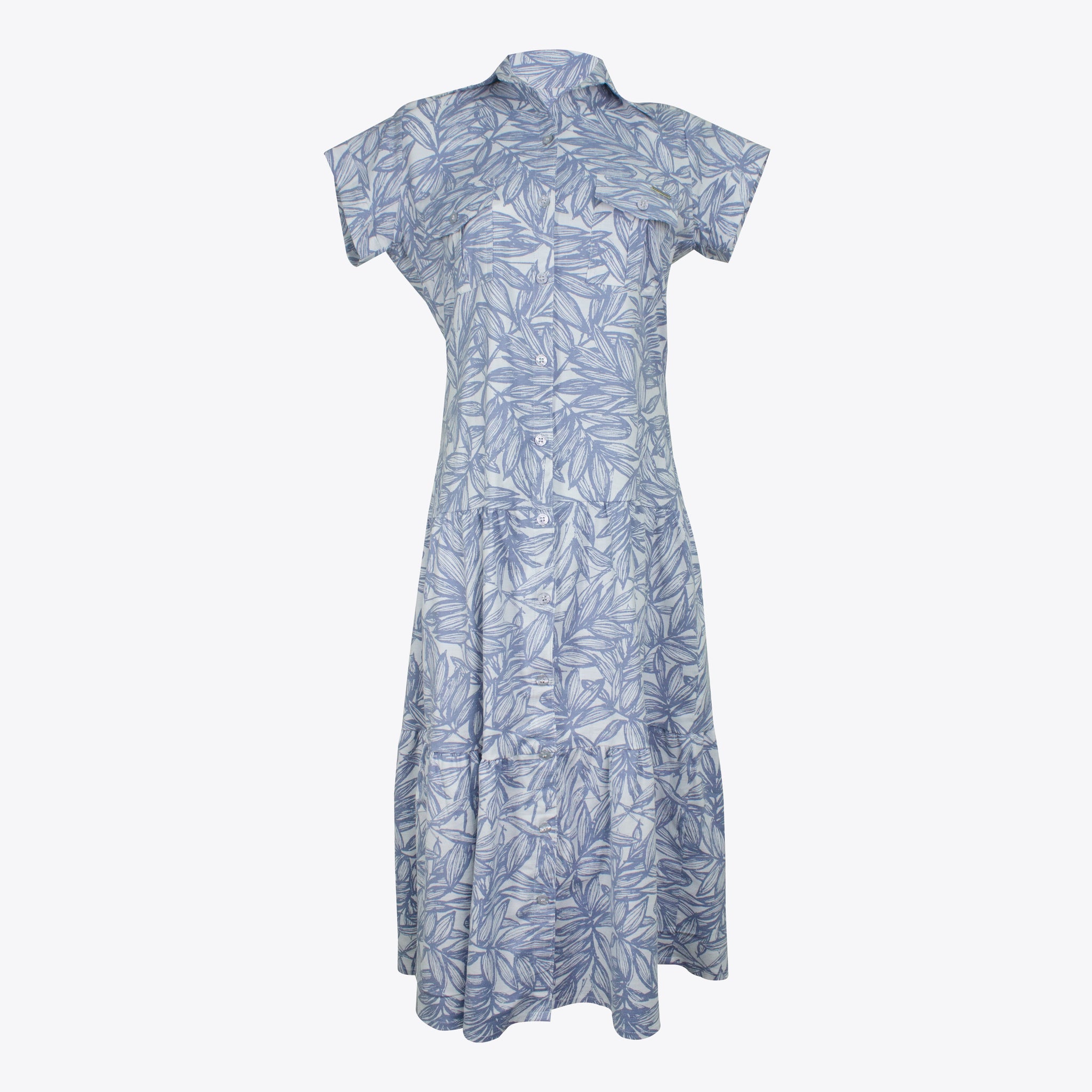 Vestido Camisero Maxi Lino Estampado Blue