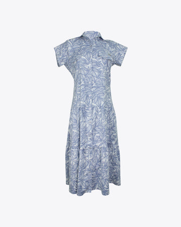 Vestido Camisero Maxi Lino Estampado Blue
