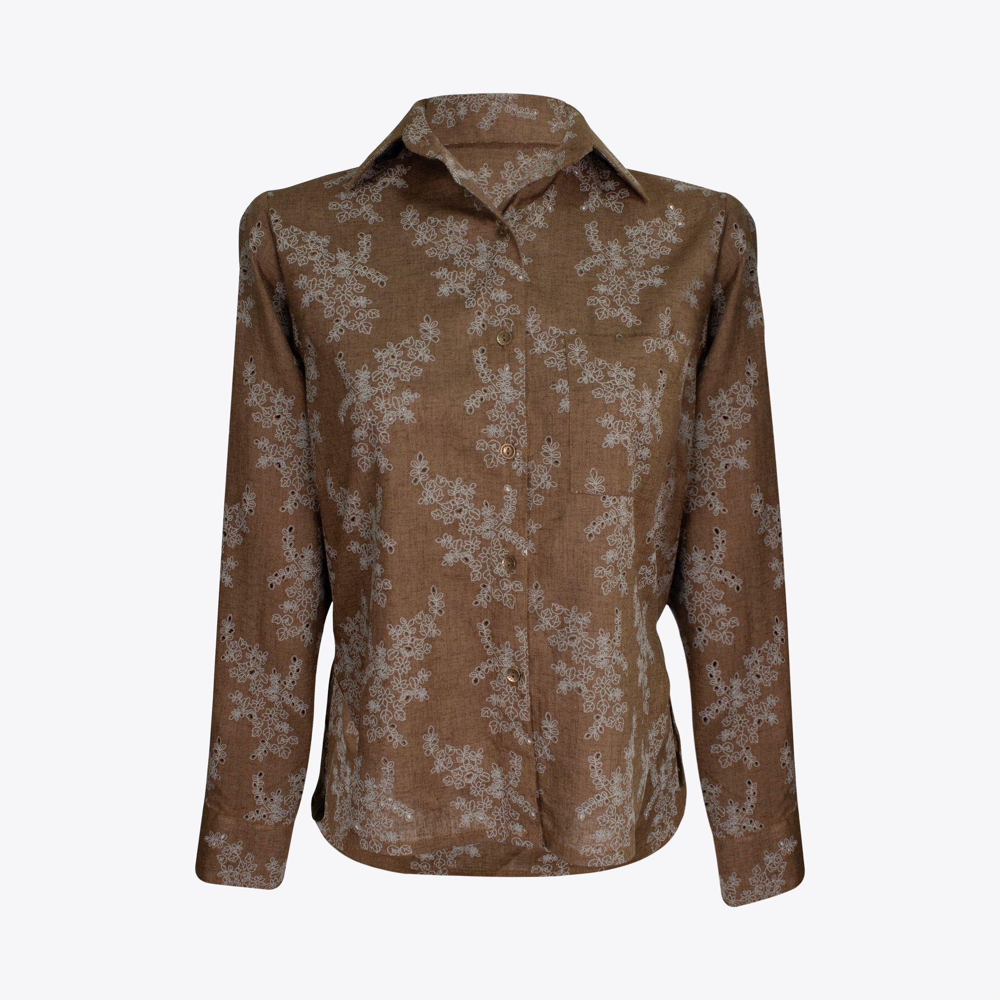 Camisa classic lino brocado Brown