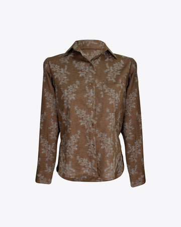 Camisa classic lino brocado Brown