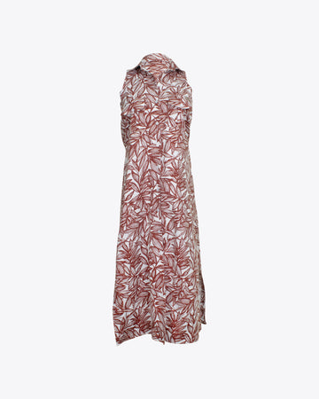 Vestido camisero maxi lino estampado vino