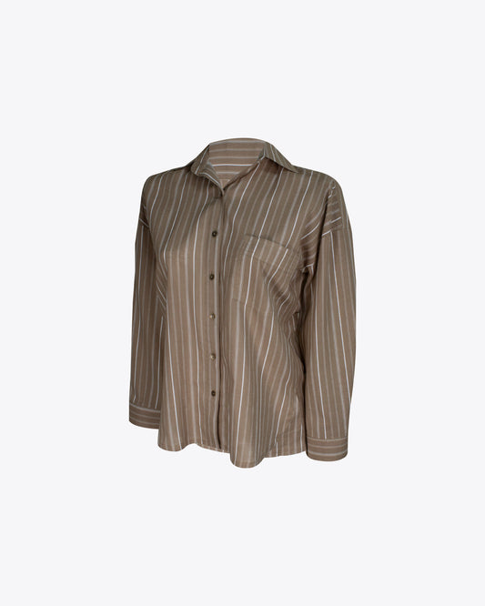 Camisa retro regular taupe rayas white