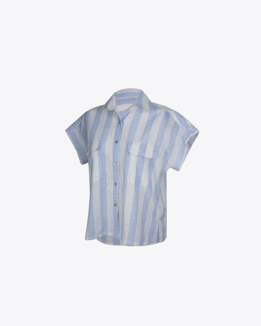 Camisa M/C retro rayas baby blue