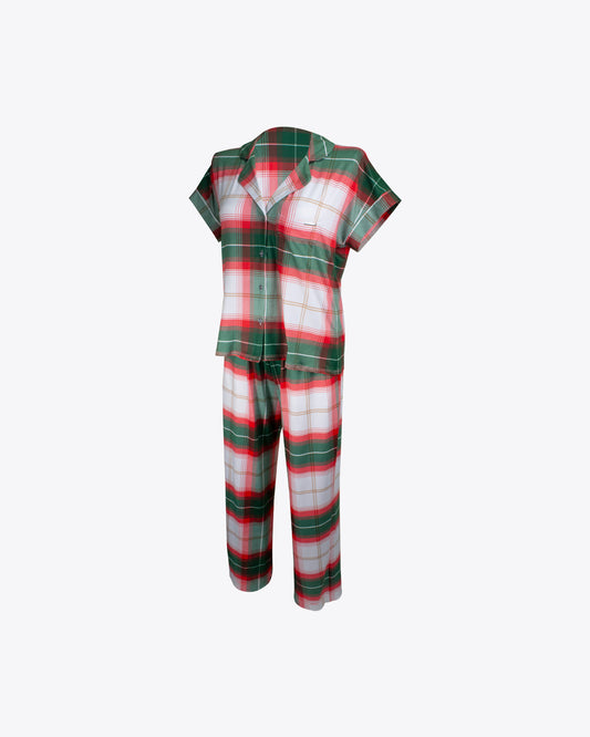 Pijama retro cuadros verde