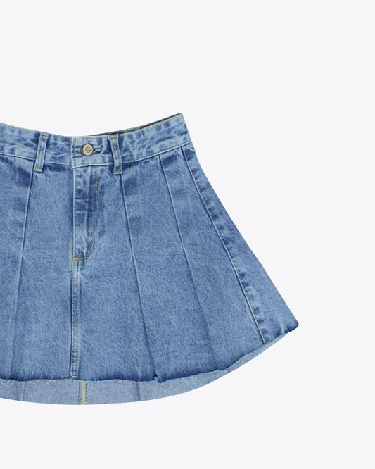 Mini falda plisada denim