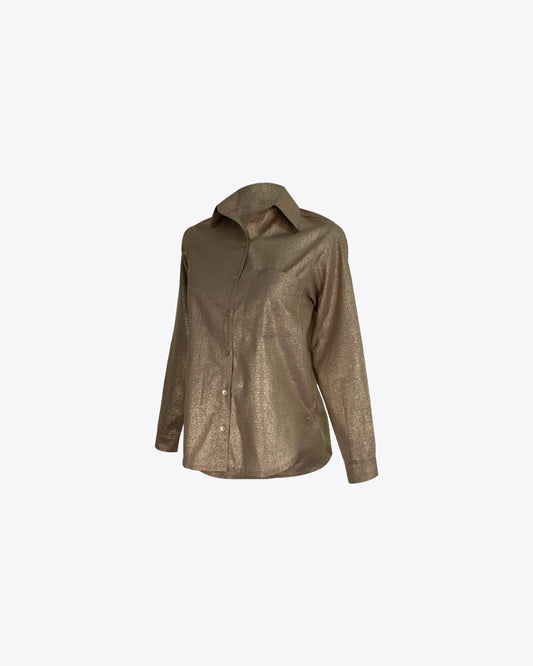 Camisa Slim Mocca details gold