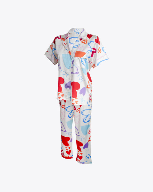 Pijama cuello chaquetero hearts Colors seda