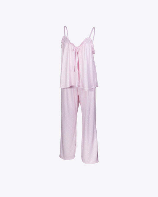 Pijama de vuelos polka rose
