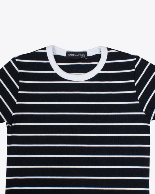 T-shirt acanalada black rayas white