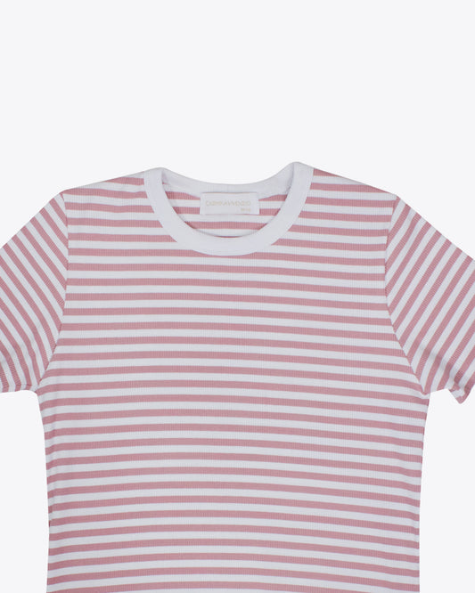 T-shirt acanalada white rayas rose