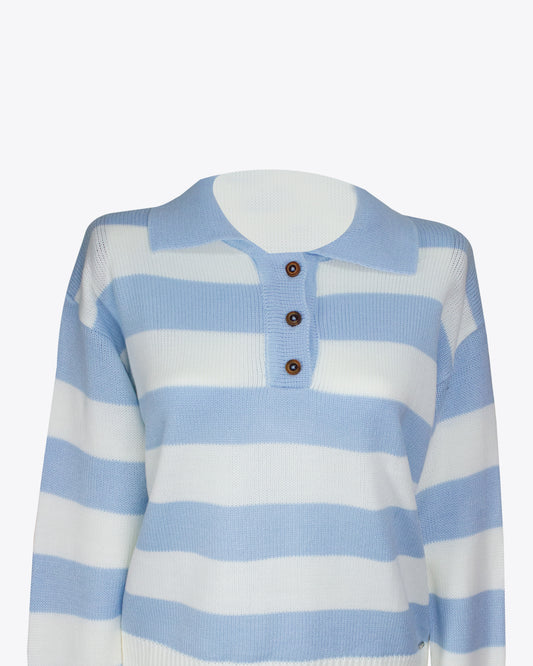Sweater polo rayas baby blue