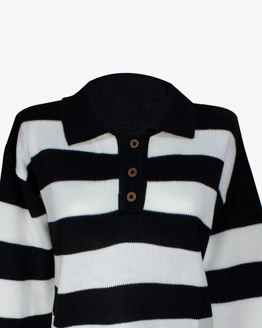 Sweater polo rayas black