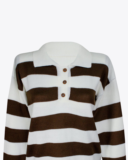 Sweater polo rayas brown