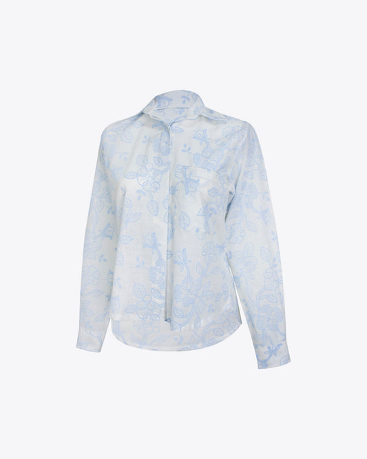 Camisa Classic lino brocado baby blue