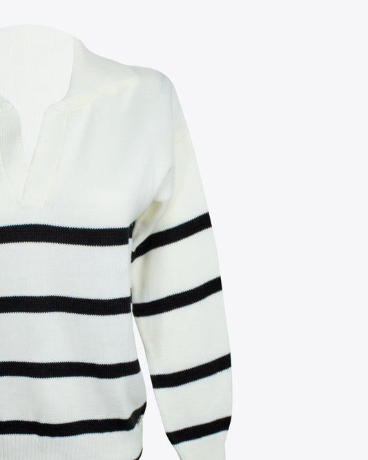 Sweater polo white rayas