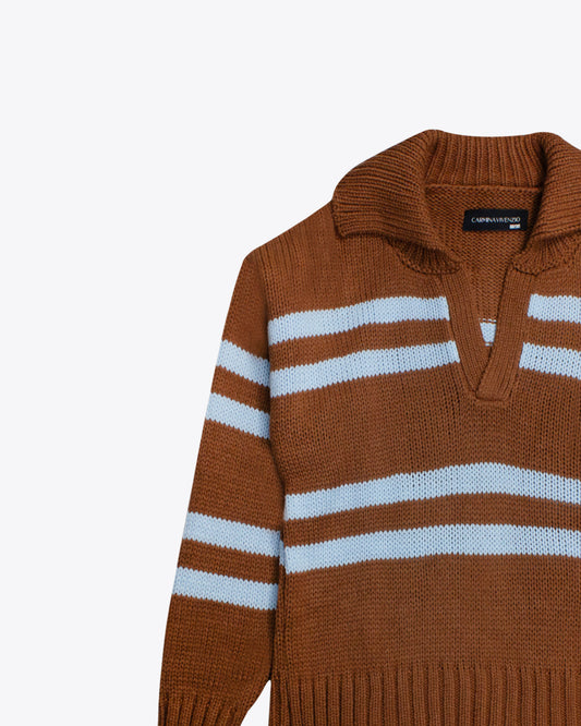 Sweater Polo Camel/Baby Blue