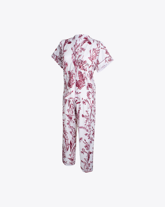 Pijama camisa mao + pantalón Flowers burgundy Algodón