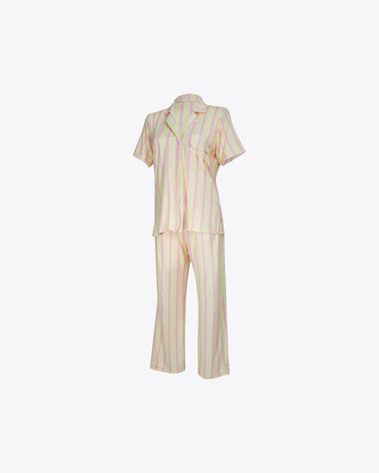 Pijama cuello chaquetero yellow/rose algodón