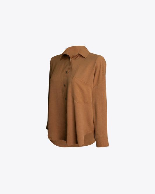 Camisa retro oversize lino camel