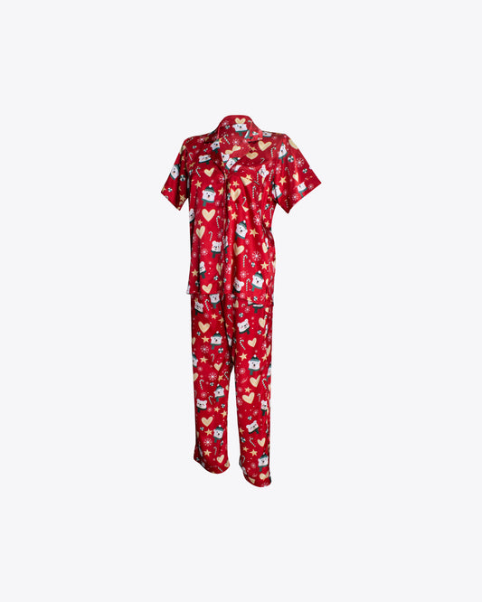 Pijama cuello chaquetero ositos red Seda