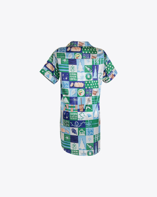 Pijama vestido camisero con sabor a tradición blue Seda