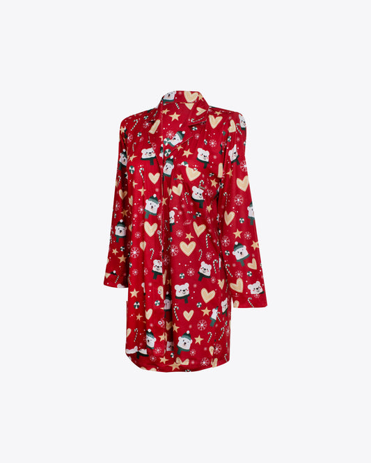 Pijama vestido camisero cuello chaquetero ositos red Algodón